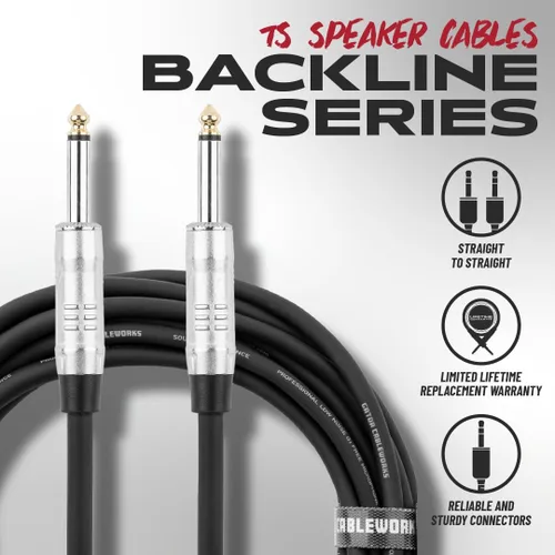 Miniatura 5 de Cableworks Por Gator Cases Backline Series Cable de altavoz TS estándar de 10 pies (GCWB-SPK-10)