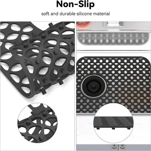 Miniatura 3 de TOOVEM Tapetes para Fregadero de Cocina, 2 Piezas Tapetes Protectores de Fregadero de Silicona Antideslizantes Resistentes al Calor, Plegables