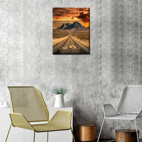 America Route 66 - Pintura de montaña al atardecer por números, 16 x 20 pulgadas, lienzo de paisaje de EE. UU., pintura acrílica al óleo para niños