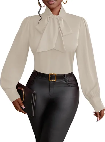 Miniatura 24 de Vrtige Camisa de mujer elegante con cuello de lazo, manga larga, blusa para la oficina