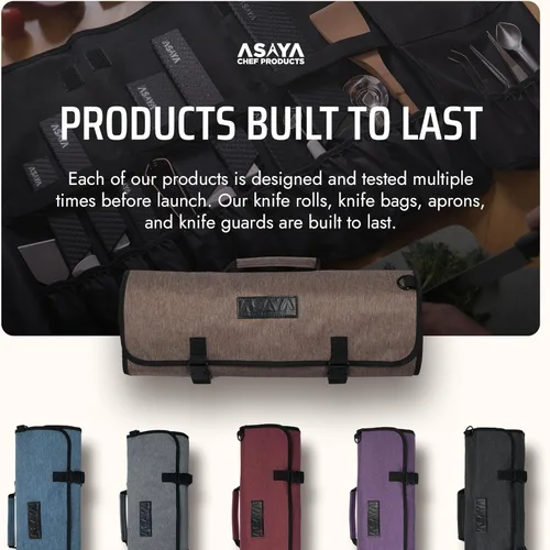 Miniatura 6 de Asaya Bolsa enrollable para cuchillos de chef, 20 bolsillos en total para cuchillos y utensilios de cocina, fabricada con nailon encerado resistente