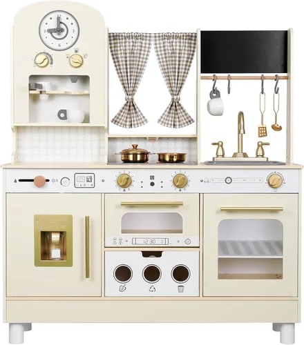 Miniatura 8 de EDUBEBO Juego de cocina para niños, cocina de juego de madera, altura ajustable, viene con varios accesorios de cocina, juguete de juego de rol Rosa