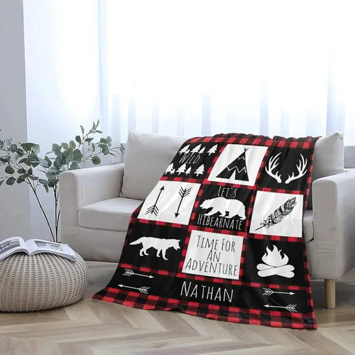 Miniatura 4 de Manta de bebé personalizable con nombre de la selva, manta de bebé personalizada para niños, manta de aventura que espera, manta de forro polar