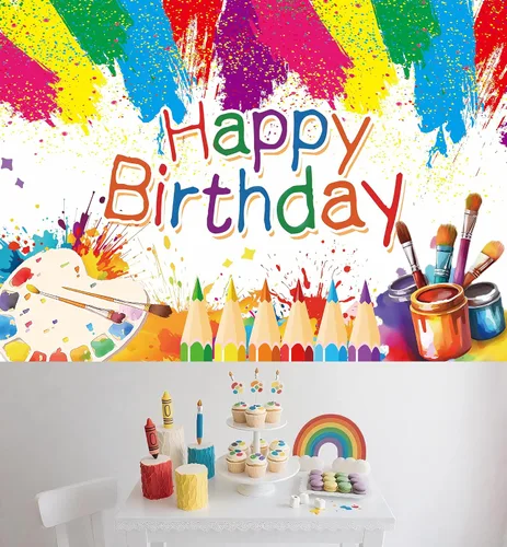 Miniatura 7 de Pintura artística, telón de fondo para fiesta de cumpleaños, pancarta de feliz cumpleaños, graffiti, fondo de fotografía para artistas, suministros