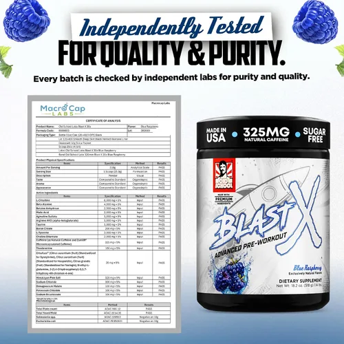 Miniatura 8 de Old School Labs Polvo de preentrenamiento Blast X avanzado, potenciador de energía intensa para hombres y mujeres - Frambuesa azul