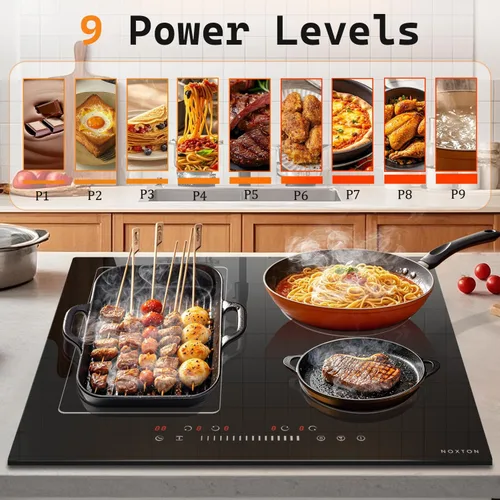 Miniatura 4 de NOXTON Cocina de inducción de 4 quemadores, estufa de inducción de 24 pulgadas con control táctil deslizante, 9 niveles de potencia, función