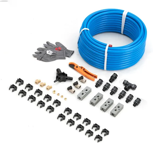 Miniatura 13 de Shop Air Line Kit de 3/4 pulgadas x 200 pies, kit de manguera de tubo de compresor de aire de aluminio HDPE para garaje con bloque de pliegue Negro