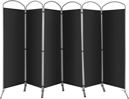 GOFLAME Divisor de habitación de 6 paneles, pantalla de privacidad plegable de 6 pies con marco de metal estable, divisor de pared de tela