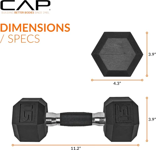 Miniatura 4 de CAP Barbell Peso de la mancuerna hexagonal recubierta, individual, 10-120 libras, múltiples opciones