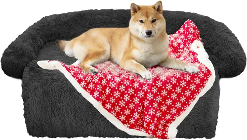 Miniatura 9 de Cama calmante para perro, tapete de felpa esponjoso para perros con protector de muebles con funda extraíble lavable para perros y gatos grandes
