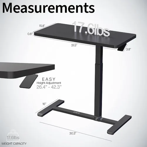 Miniatura 3 de VIVO Mesa portátil para laptop de 32 x 16 pulgadas sobre sofá, escritorio de cabecera ajustable en altura para sillón reclinable, negro, CART-V02L
