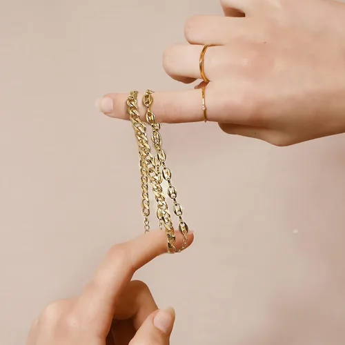 Miniatura 5 de YANODA Pulsera rellena de oro para mujer, chapada en oro de 18 quilates, pulsera de eslabones delicada para mujer, hecha a mano, apilable, regalo