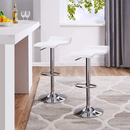Miniatura 2 de DUHOME Taburetes de bar modernos contemporáneos ajustables con asiento de cuero sillas de bar juego de 2 (blanco)