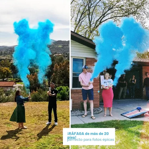 Miniatura 2 de PrimePure Cañón de confeti para revelación de género, cañones de polvo biodegradables, bomba de humo, color azul, paquete de 2 unidades, para fiesta