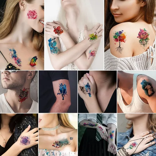 Miniatura 5 de JEEFONNA 86 hojas de tatuajes temporales, 14 hojas grandes de medio brazo de tatuajes falsos de flores, gato, búho y león, 72 hojas pequeñas
