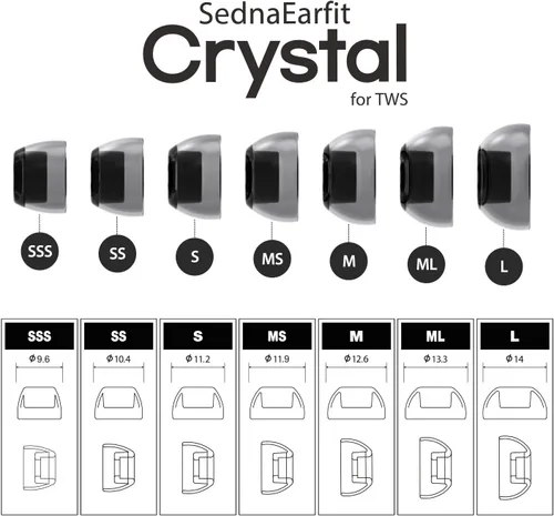 Miniatura 3 de AZLA SednaEarfit - Cristal para TWS (talla S/MS/M) 3 pares, puntas de repuesto para auriculares con cancelación de ruido, para Galaxy Buds 2/Airpods
