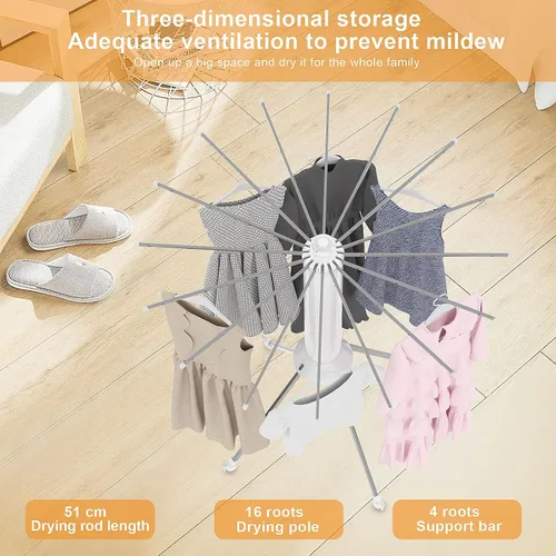 Miniatura 5 de Tendedero de ropa plegable de 4 patas, estante de secado plegable al aire libre, estante de secado de ropa portátil con 4 poleas, estante seco