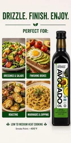 Miniatura 4 de Avohass Aceite de aguacate orgánico extra virgen de 16.9 onzas, certificado USDA, primer prensado en frío, sin refinar, sin OMG, de origen mexicano