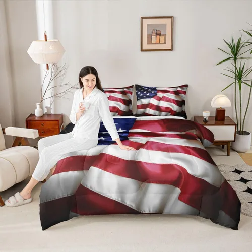 Miniatura 3 de Erosebridal - Juego de edredón con bandera estadounidense, juego de edredón de plumón tamaño individual para niños y adolescentes, juego de edredón