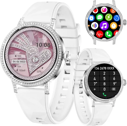 Miniatura 11 de Relojes inteligentes para mujer con llamadas Bluetooth de diamantes, reloj inteligente con pantalla HD de 1.27 pulgadas, rastreador de actividad
