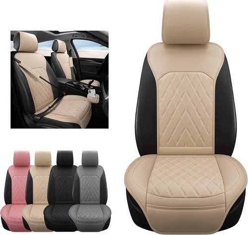 Miniatura 6 de Fundas de Asiento Delantero para Automóvil - Fundas de Asiento de Cuero con Bolsillo de Almacenamiento y Dos Almohadillas para Cinturón, Fundas