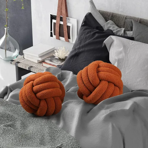 Miniatura 7 de Namalu 2 almohadas de nudo, redondas, decorativas, estéticas, anudadas, para el hogar, habitación, sofá, cama, piso (caramelo, 11 pulgadas)