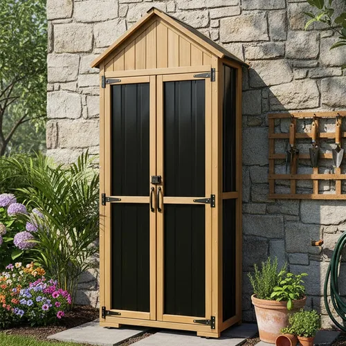 Miniatura 20 de Armario de almacenamiento esquinero para exteriores de 62 pulgadas de alto con puertas con cerradura, armario de almacenamiento pequeño
