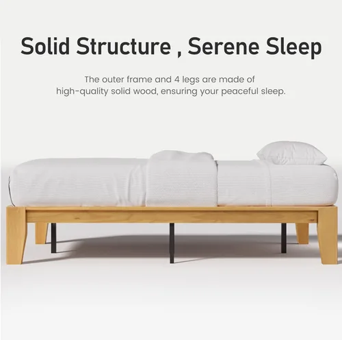 Miniatura 7 de Lifezone Marco de cama de plataforma de madera tamaño Queen, madera maciza de alta calidad, estructura resistente, patas de 3.78 pulgadas de grosor