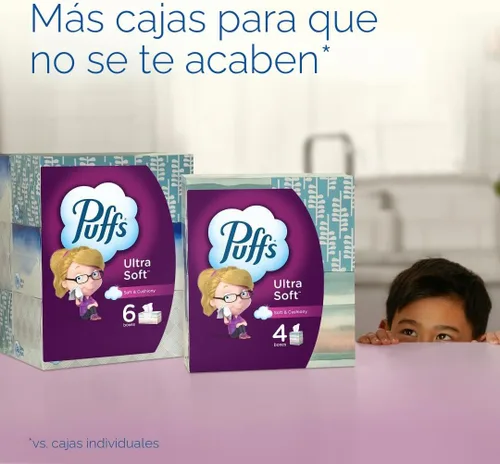 Miniatura 8 de Puffs - Pañuelos faciales ultra suaves, 1 caja de tamaño familiar, 124 pañuelos faciales por caja