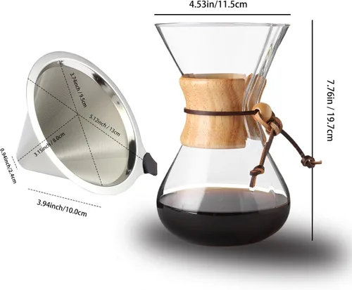 Miniatura 5 de Subjectthree - Juego de cafetera de vidrio para verter sobre 6 tazas con filtro reutilizable, fácil de limpiar para camping, oficina, cafeterías