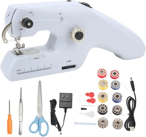 Máquina de coser de mano, mini máquina de coser eléctrica portátil, máquina de coser inalámbrica para adultos, fácil de usar y puntada rápida,