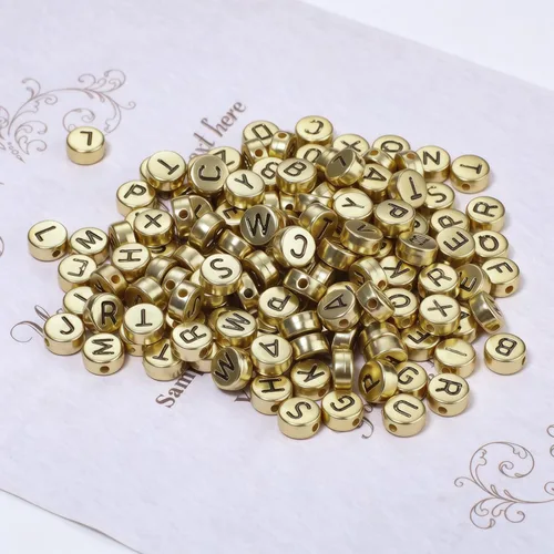 Miniatura 2 de Cuentas de letras acrílicas doradas para pulseras, cuentas redondas, 0.157 x 0.276 pulgadas, 1200 unidades, para kit de fabricación de joyas