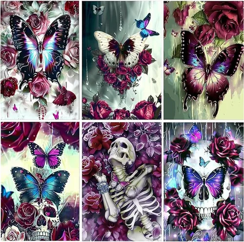 Miniatura 11 de Leatrice Paquete de 6 kits de pintura de diamantes para adultos, kits de arte de diamantes 5D, pinturas de puntos de gemas redondas, taladro