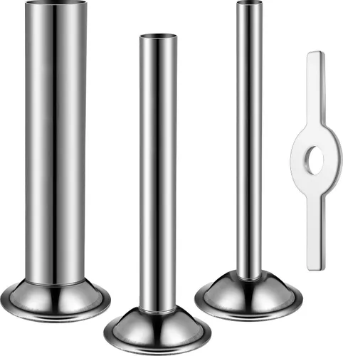 Mudder Kit de 4 piezas de relleno de salchichas, 3 tamaños diferentes, tubos de acero inoxidable con anillo de relleno de salchichas para molinillo