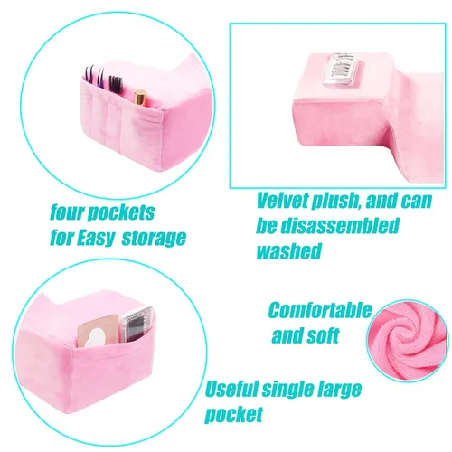 Miniatura 5 de Almohada de extensión de pestañas de salón de belleza, almohada de espuma viscoelástica con funda de almohada de terciopelo, curva ergonómica que