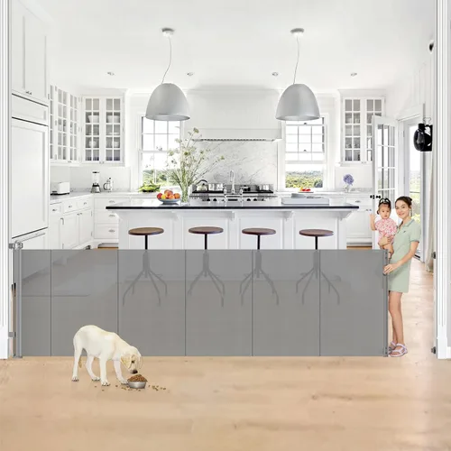 Miniatura 10 de Puertas retráctiles reforzadas para bebés de 42" de alto x 100" extra anchas para entradas de puertas, puerta extra alta para mascotas con barras