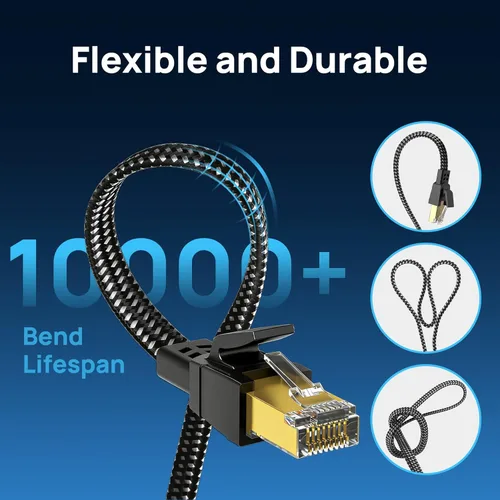 Miniatura 5 de Cable Ethernet Cat 8 de 10 pies, Cable de Red LAN Cat8 de Alta Velocidad Trenzado de Nylon para Trabajo Pesado, 40Gbps 2000Mhz SFTP RJ45 Cable