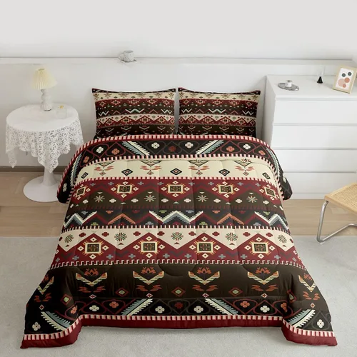 Miniatura 13 de Erosebridal Juego de edredón exótico tamaño individual, ropa de cama tribal, estadounidense, suroeste, étnico, bohemio, abstracto, geométrico, juego