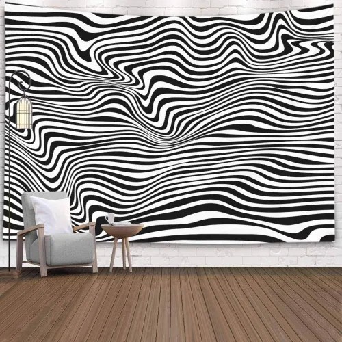 Miniatura 16 de Crannel Papel tapiz decorativo en blanco y negro, arte también conocido como estilo óptico visual que hace uso de ilusiones es un tapiz de 50 x 60