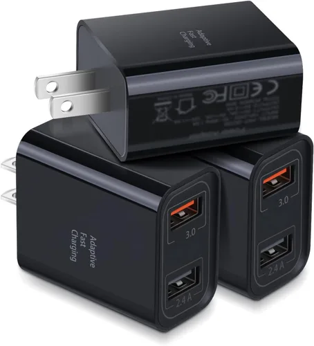 Costyle - Cargador de pared USB doble, 3 unidades de 30 W, 2 puertos, bloque de carga rápida adaptativo, cargador rápido 3.0 y 5 V 2.4 A, enchufe de