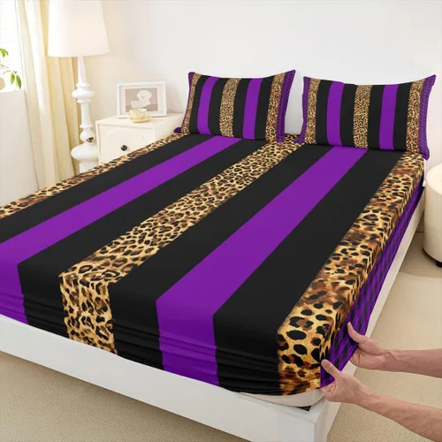 Miniatura 10 de Manfei Leopard Print Fitted Sheet Twin Size,Blue Brown Black Stripes Bedding Set 2pcs,Wild Animal Cheetah Skin Bed Sheets with 1 Pillowcase,Kids