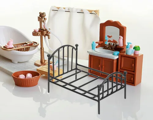 Miniatura 5 de iplusmile - Marco de cama de metal en miniatura para casa de muñecas, 6.29 x 4.33 x 3.93 pulgadas, accesorio de muebles de dormitorio