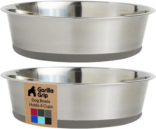 Miniatura 19 de GORILLA GRIP Tazones para perros, acero inoxidable 304 de grado alimenticio, con capacidad para 2 tazas cada uno (16 onzas líquidas) para alimentos