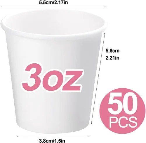 Miniatura 2 de Paquete de 50 vasos de papel blancos de 3 onzas, vasos desechables para el baño, vaso pequeño para enjuague bucal, vaso para aperitivos para agua