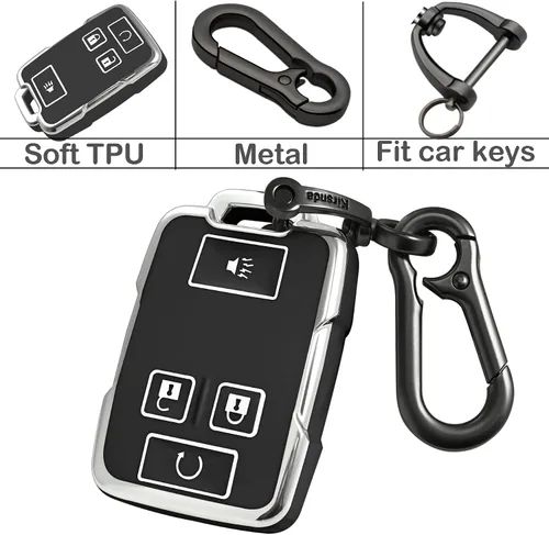 Miniatura 4 de Kirsnda Funda para llavero GMC con hebilla de metal, carcasa de TPU suave/piel, 4 botones para chevy Colorado Silverado Suburban Tahoe Silverado