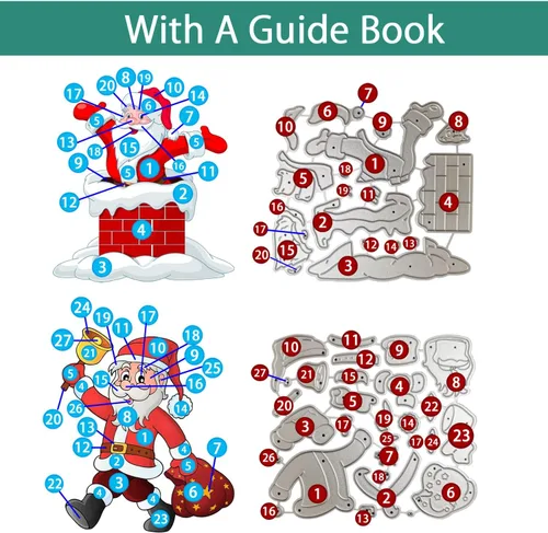 Miniatura 7 de 4 juegos de troqueles de Navidad de chimenea de Papá Noel para hacer tarjetas, suministros para álbumes de recortes, troqueles en relieve, plantilla