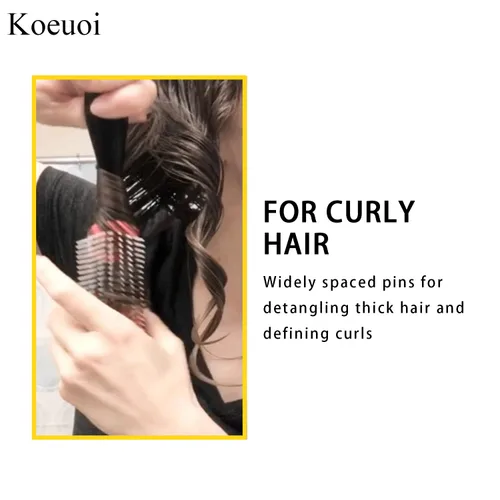 Miniatura 3 de Cepillo clásico de peinado para cabello rizado húmedo o seco. Cepillo negro de 9 filas para desenredar, separar y dar forma rojo (1 pieza)