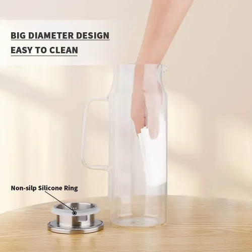 Miniatura 4 de BOTTLE BOTTLE Jarra de vidrio con tapa y asa, jarra de agua de 50 oz/50.7 fl oz para té helado y jugo casero resistente al calor jarra de vidrio