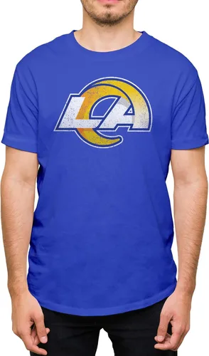 Hybrid Sports NFL - Distressed Team Logo - Officially Licensed Adult Short Sleeve Fan Tee for Men & Women Los Angeles Rams - Azul real