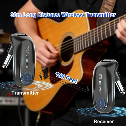 Miniatura 2 de Sistema de guitarra inalámbrica, transmisor y receptor de audio de carga, rango de 100 pies, para práctica de enseñanza de instrumentos, conciertos